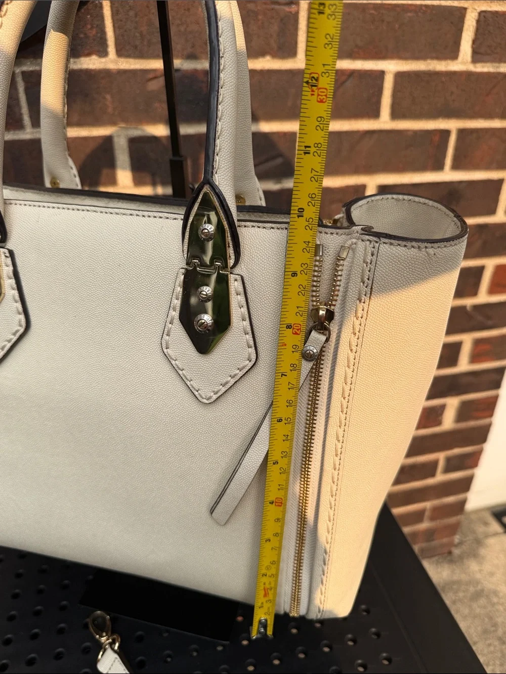 Henri Bendel West 57th Cream Saffiano Leather Satchel Crossbody Bag
